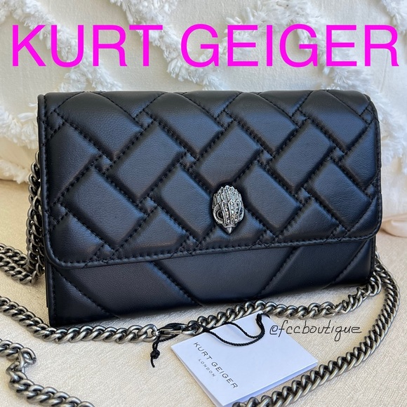 KURT GEIGER LONDON NWT Kensington Leather Wallet on a Chain BLACK - Picture 1 of 17